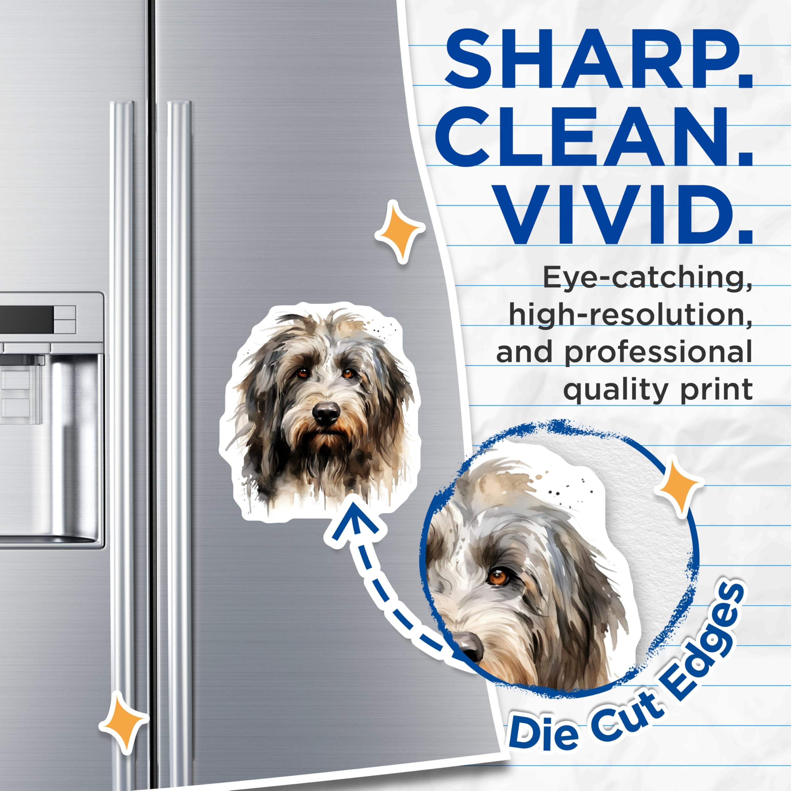 (2 Pack) Shaggy Dog Magnets - Watercolor Dog Art - Pet Lover Decor Accent - 5 Inches On Longest Side - Thick Durable Magnet - Made in USA - MAG26672