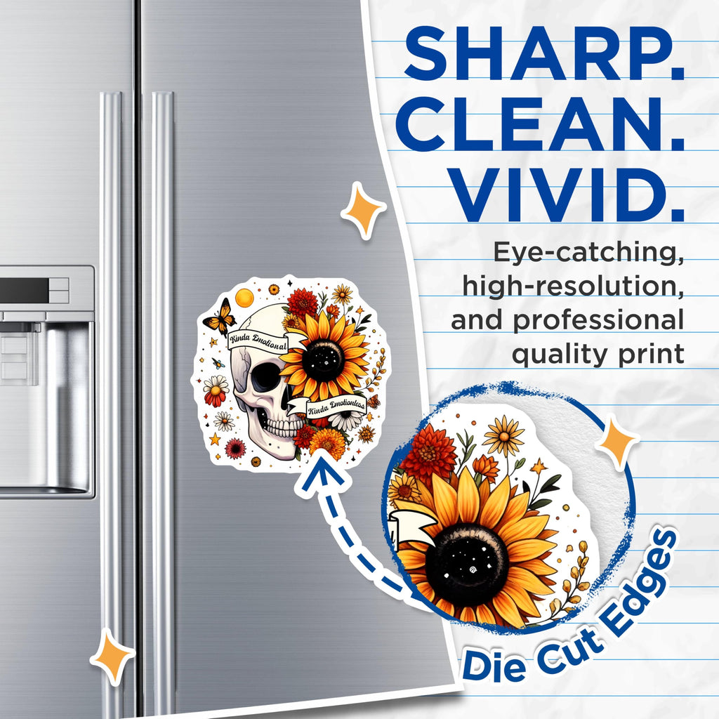 (2 Pack) Skull Sunflower Magnets - Kinda Emotional - Artistic Skull Art - Unique Decor - 5" On Longest Side - for Cars, Fridges, Toolboxes - Made in USA - MAG7376