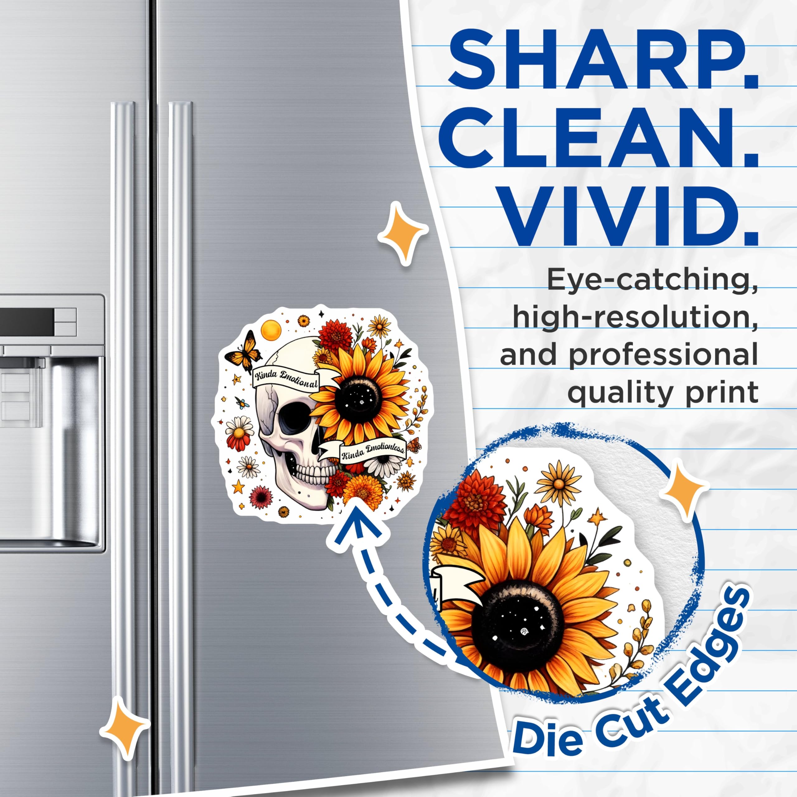 (2 Pack) Skull Sunflower Magnets - Kinda Emotional - Artistic Skull Art - Unique Decor - 5" On Longest Side - for Cars, Fridges, Toolboxes - Made in USA - MAG7376