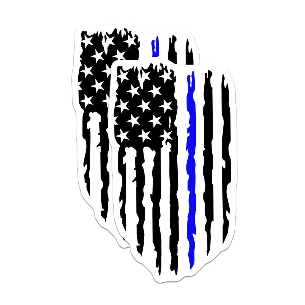 (2 Pack) Thin Blue Line Magnets - Distressed American Flag Support - Law Enforcement Tribute - 5 Inches On Longest Side - Thick Durable Magnet - Made in USA - MAG21456
