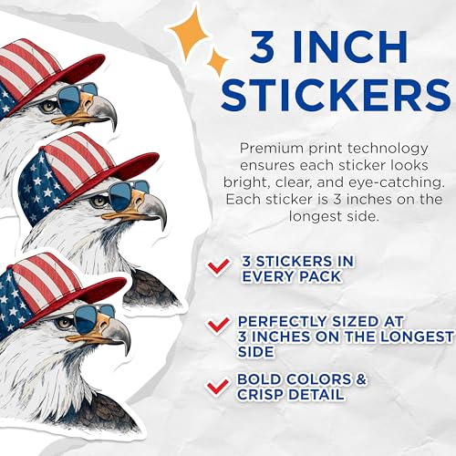 (3 Pack) American Eagle Decals - Patriotic Decal - Eagle Laptop Decal - 3 Inches On Longest Side - Easy Peel & Apply - Made in USA - 3MCS4499