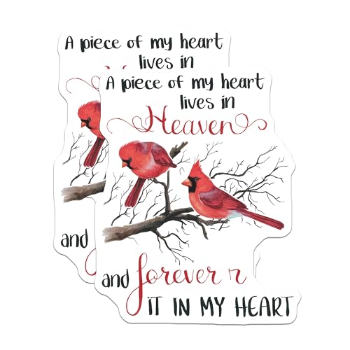 (2 Pack) A Piece of My Heart Stickers - Cardinal Bird Stickers - in Memory of Loved One Stickers - 5" On Longest Side - Sticks to Smooth Flat Surfaces - Made in USA - BMCS7291