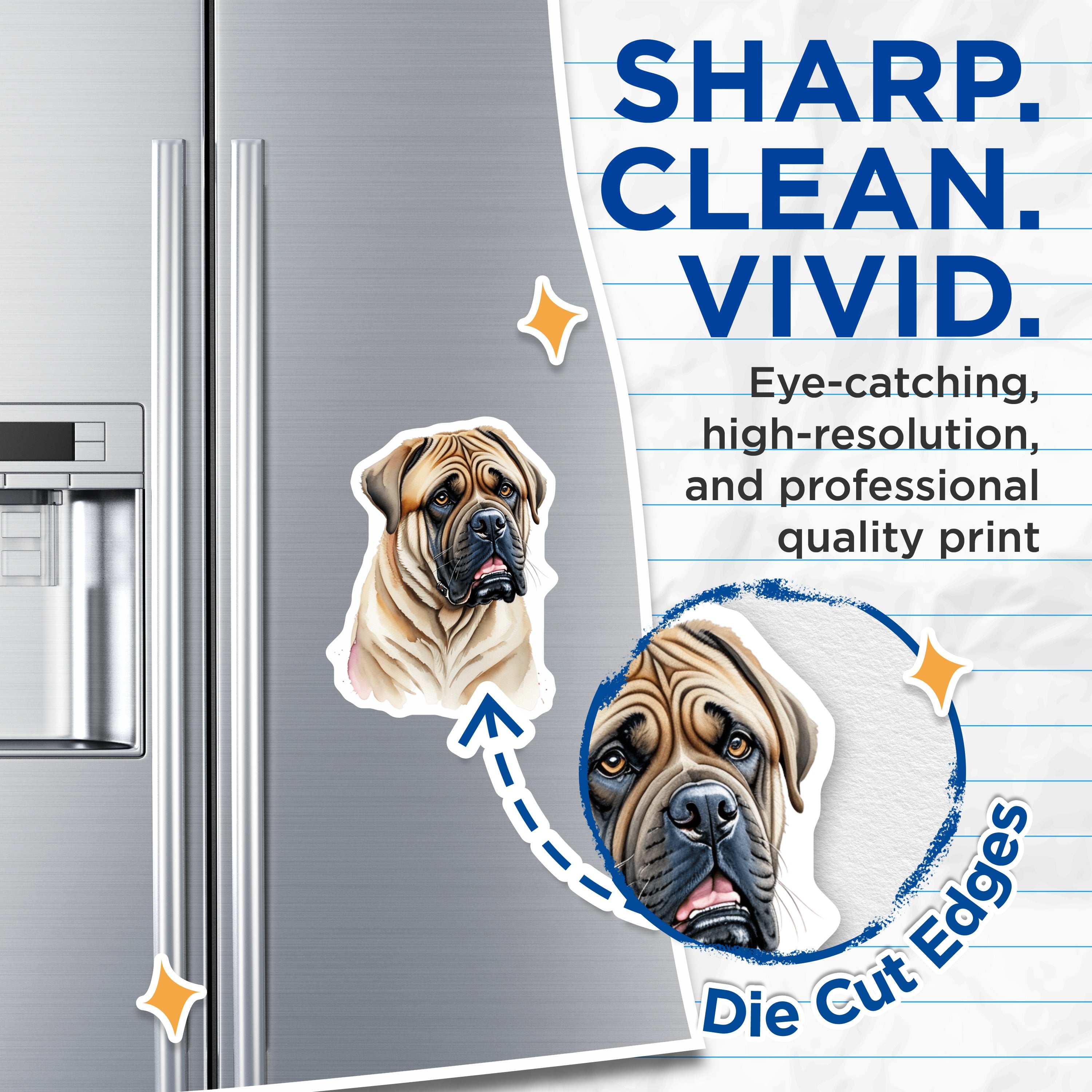 (2 Pack) Bullmastiff Dog Magnets - Pet Refrigerator Decor - Large Dog Breed Art - Dog Mom Dad Present - 5 Inches On Longest Side - Thick Durable Magnet - Made in USA - MAG38315