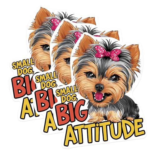 (3 Pack) Yorkie Dog Decals - Attitude Puppy Stickers - Small Dog Breed Laptop Decal - 3 Inches On Longest Side - Easy Peel & Apply - Made in USA - 3MCS1019