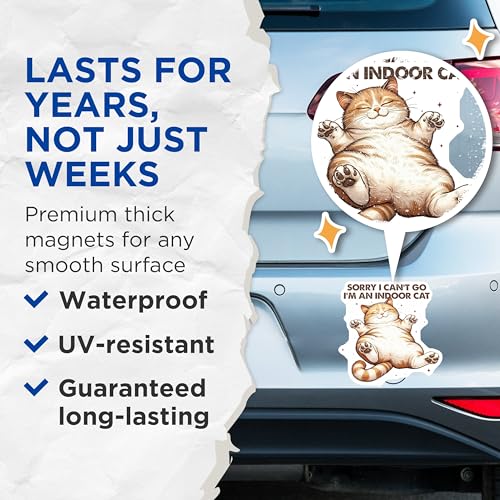 (2 Pack) Indoor Cat Magnets - Funny Cat Sayings - Cute Cat Quotes - Kitty Lover Magnets - Cat Lover - 5" On Longest Side - for Cars, Fridges, Toolboxes - Made in USA - MAG3663