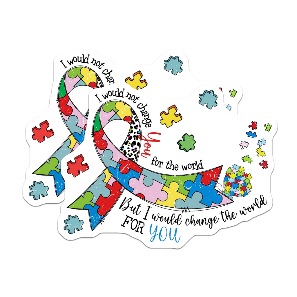 (2 Pack) Autism Awareness Stickers - Inspirational Quote - Puzzle Piece Ribbon Clipart - 5" On Longest Side - Sticks to Smooth Flat Surfaces - Made in USA - BMCS8899