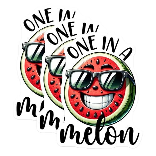 (3 Pack) One in A Melon Decals - Watermelon Sticker - Funny Fruit Decal - 3 Inches On Longest Side - Easy Peel & Apply - Made in USA - 3MCS7548