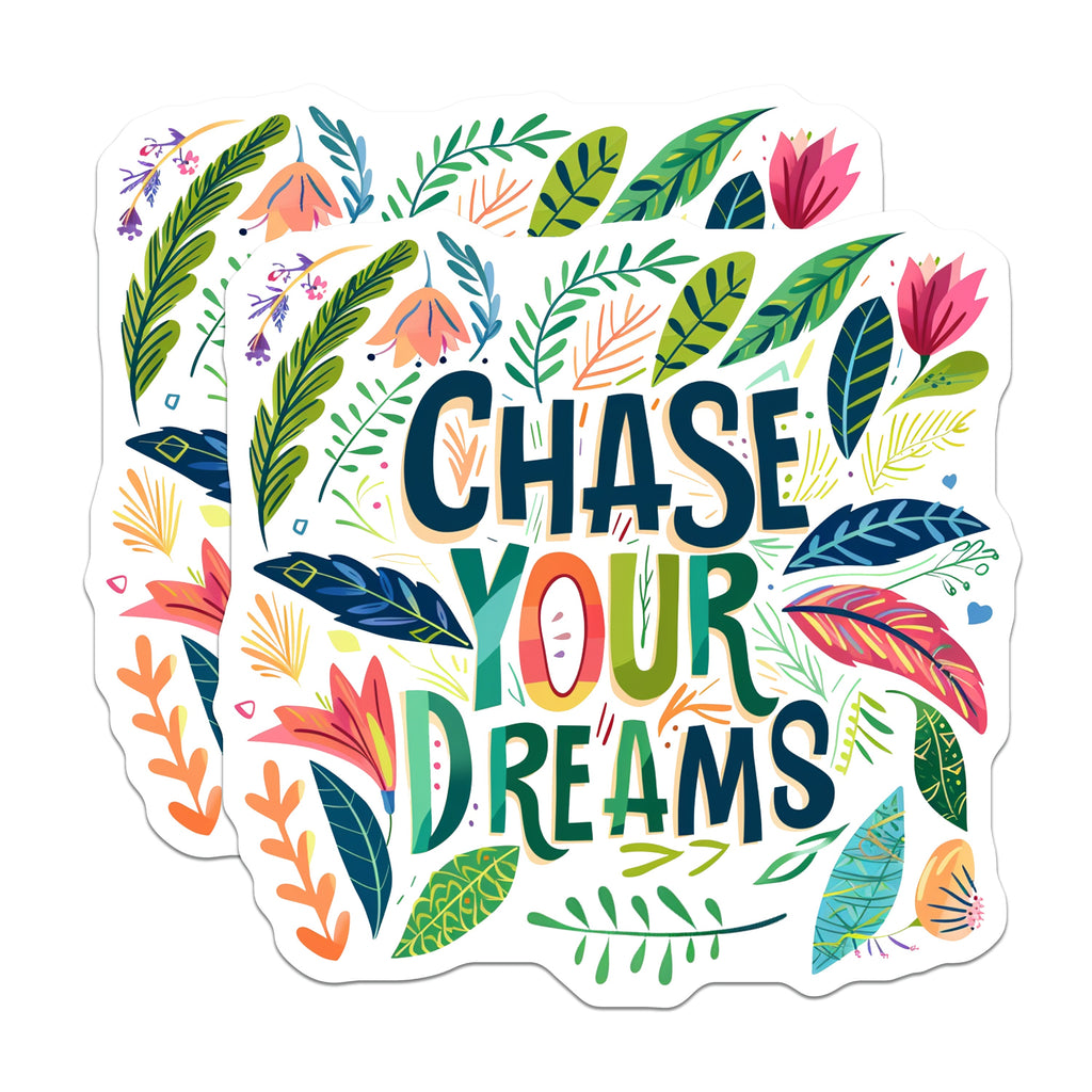 (2 Pack) Chase Your Dreams Magnets - Inspirational Quote Decor - Botanical Art Fridge Locker - Positive Affirmation Magnet - 5 Inches On Longest Side - Thick Durable Magnet - Made in USA - MAG38190