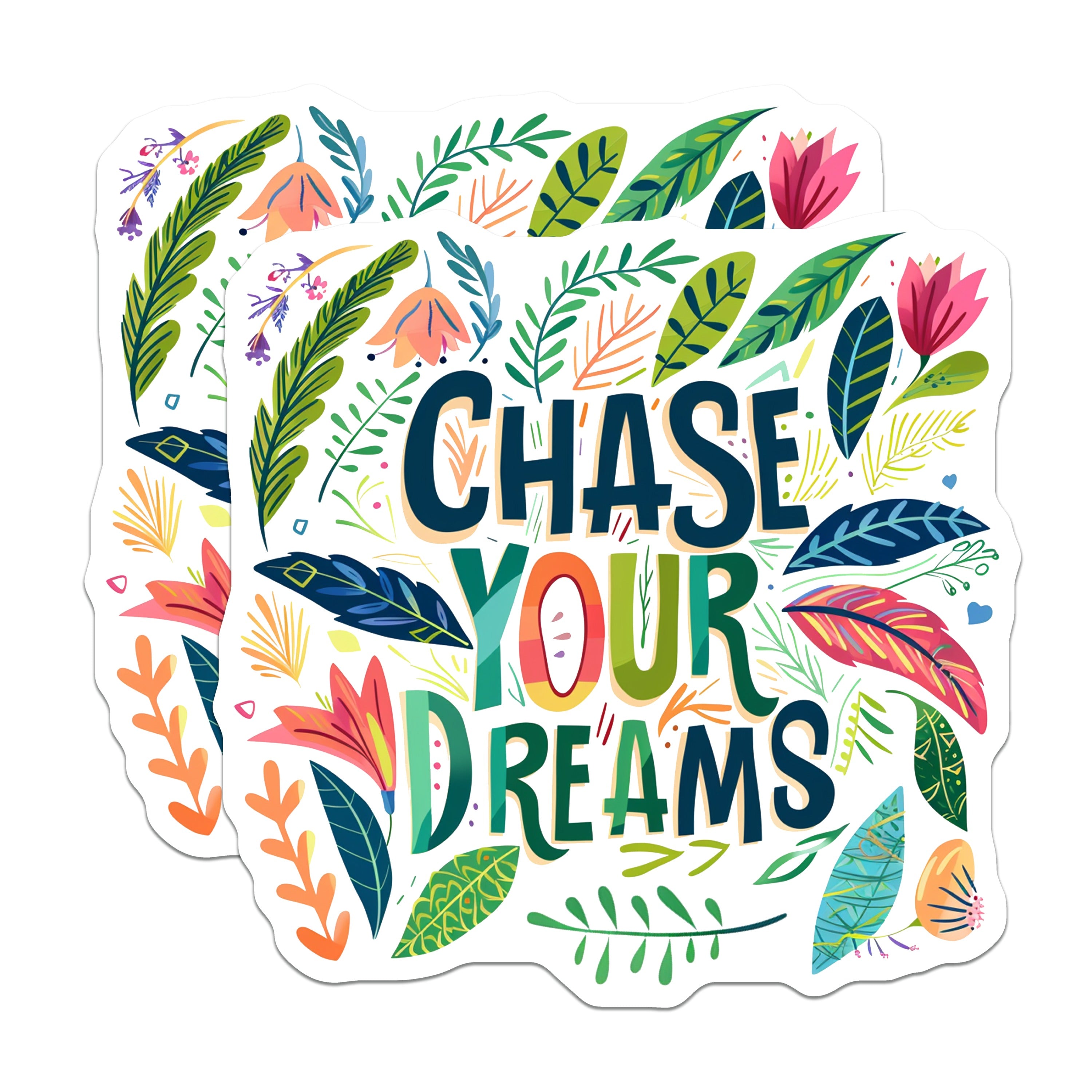 (2 Pack) Chase Your Dreams Magnets - Inspirational Quote Decor - Botanical Art Fridge Locker - Positive Affirmation Magnet - 5 Inches On Longest Side - Thick Durable Magnet - Made in USA - MAG38190