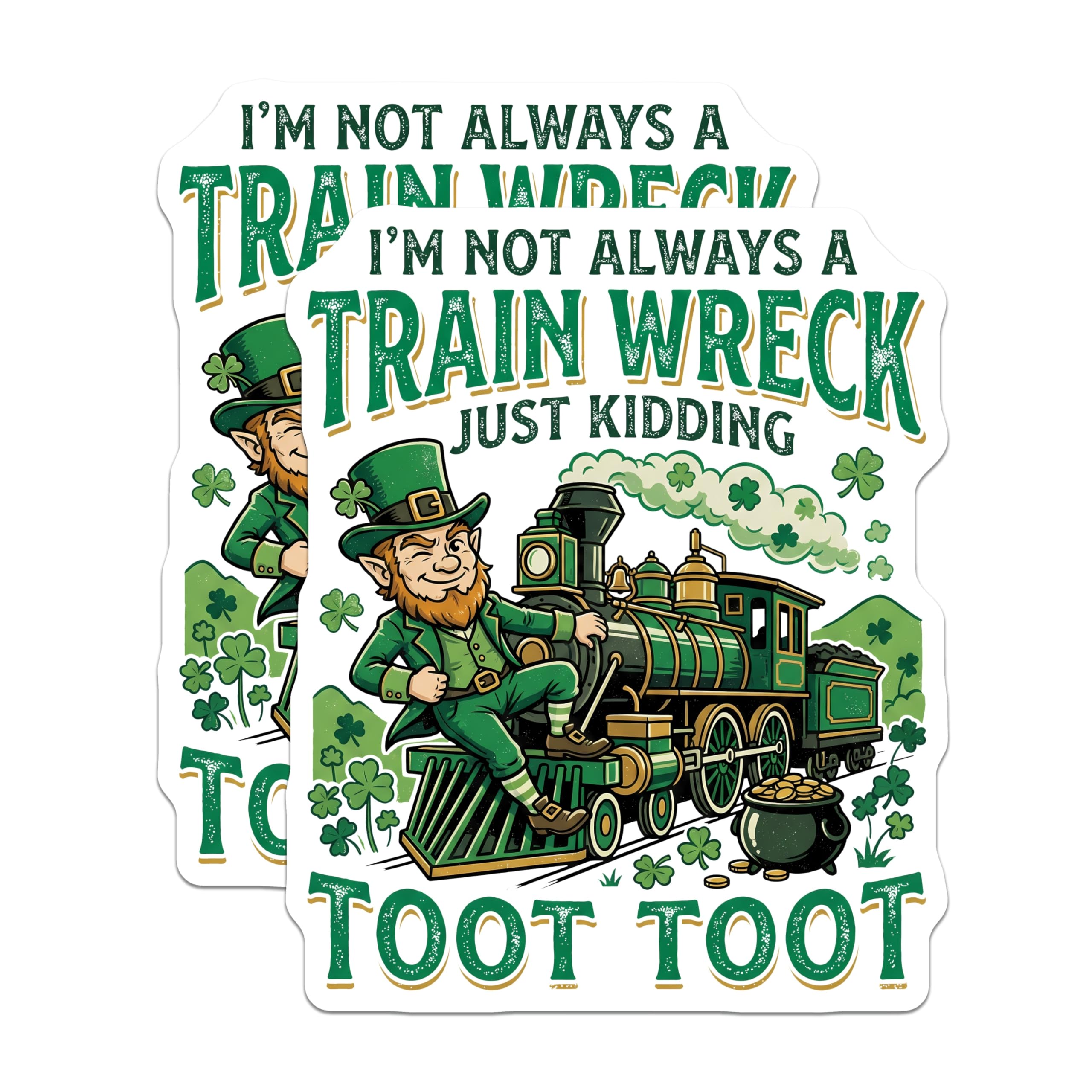 (2 Pack) Leprechaun Train Magnets - Irish Luck - Saint Patrick's Day Decoration - 5" On Longest Side - Premium Magnet - for Cars, Refrigerators, Toolboxes, Lockers - Made in USA - MAG16668