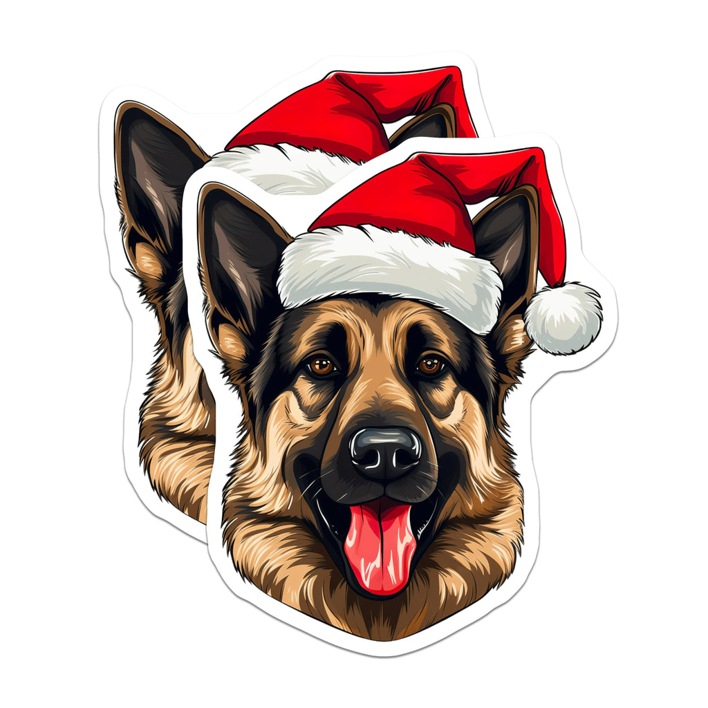 (2 Pack) German Shepherd Christmas Magnets - Santa Dog Holiday Decor - Pet Owner Stocking Stuffer - 5 Inches On Longest Side - Thick Durable Magnet - Made in USA - MAG27936
