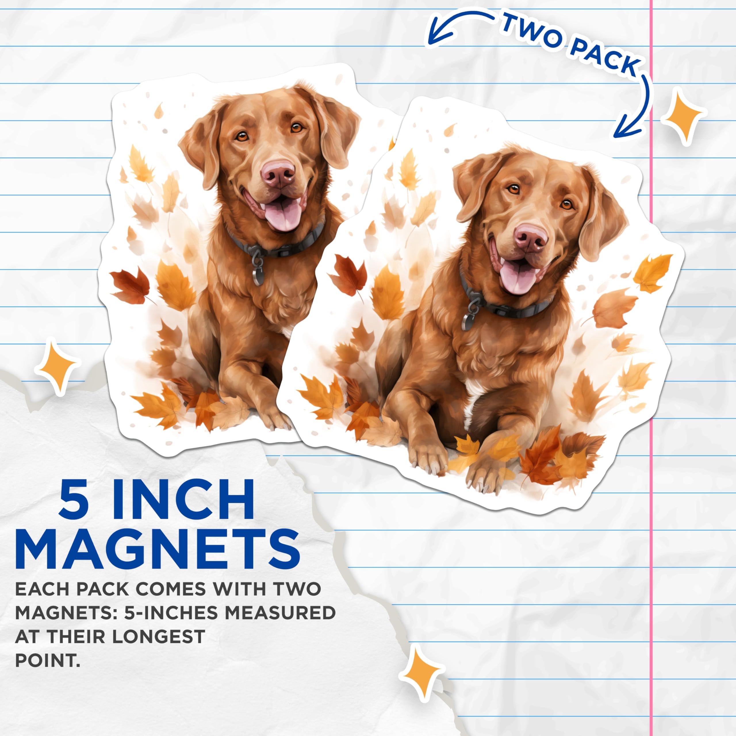 (2 Pack) Autumn Retriever Magnets - Happy Dog Art - Fall Leaves Decor - 5 Inches On Longest Side - Thick Durable Magnet - Made in USA - MAG26723