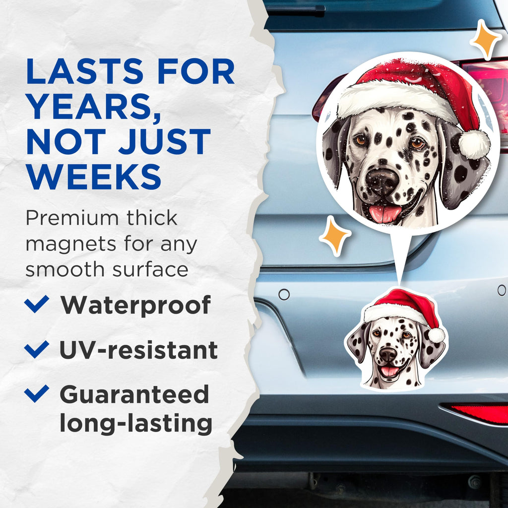 (2 Pack) Dalmatian Christmas Magnets - Santa Hat Dog Decor - Holiday Pet Accessories - 5 Inches On Longest Side - Thick Durable Magnet - Made in USA - MAG25055
