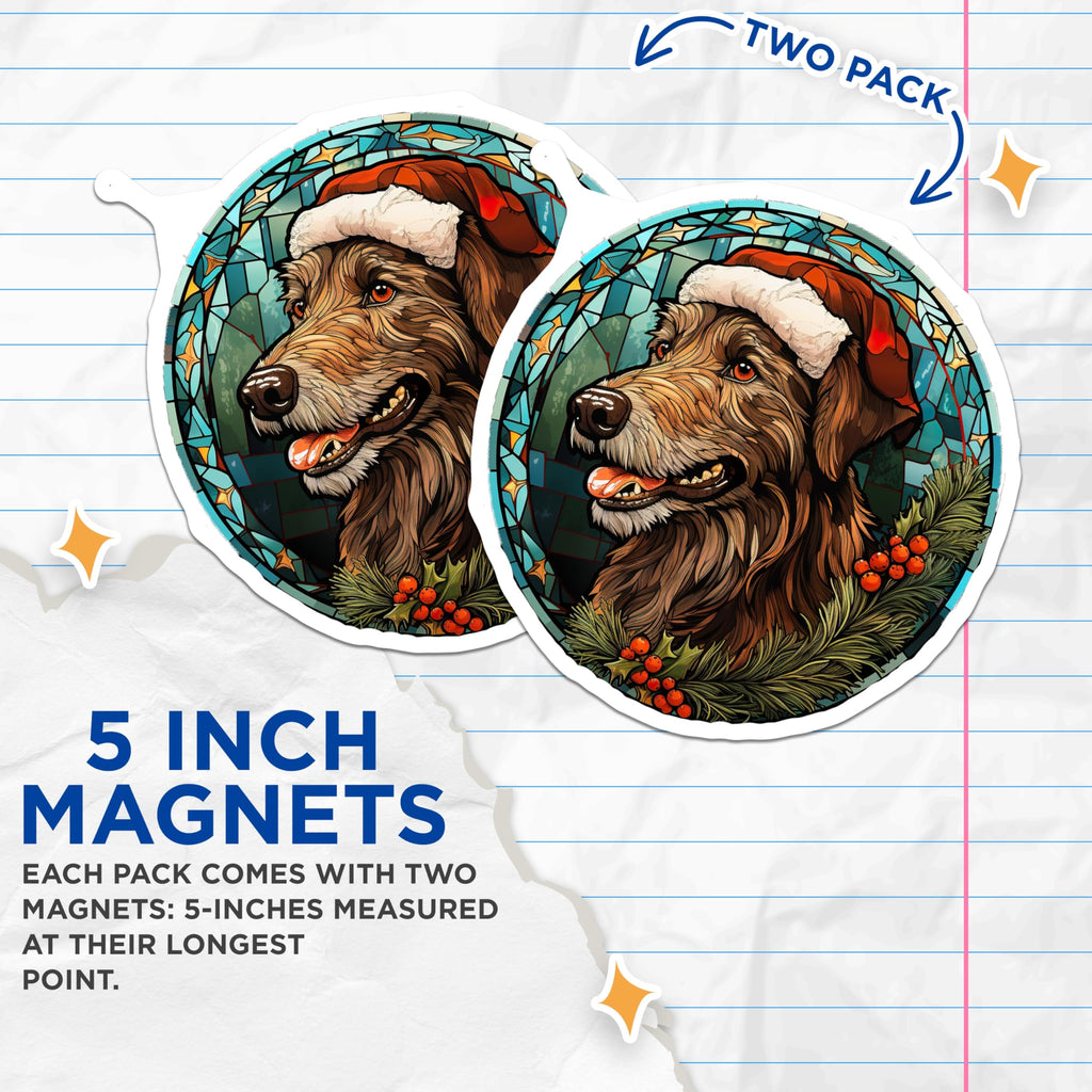 (2 Pack) Christmas Dog Magnets - Holiday Pet Decor - Stained Glass Art Accent - 5 Inches On Longest Side - Thick Durable Magnet - Made in USA - MAG28801