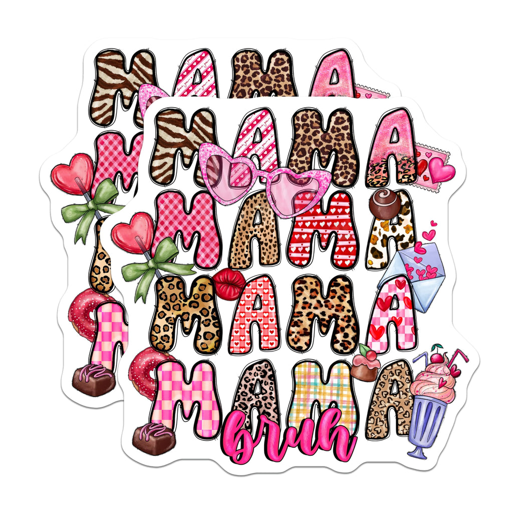 (2 Pack) Mama Bruh Magnets - Trendy Mom Refrigerator Decor - Leopard Print Heart Valentine's Style - 5 Inches On Longest Side - Thick Durable Magnet - Made in USA - MAG26146