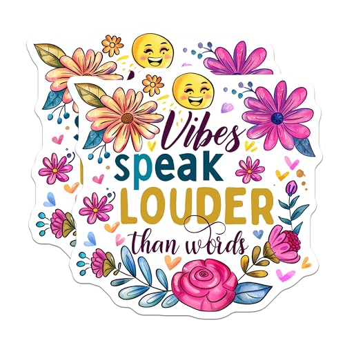 (2 Pack) Vibes Speak Louder Stickers - Inspirational Quote - Floral Design Sticker for Laptop Water Bottle - 5" On Longest Side - Sticks to Smooth Flat Surfaces - Made in USA - BMCS4330