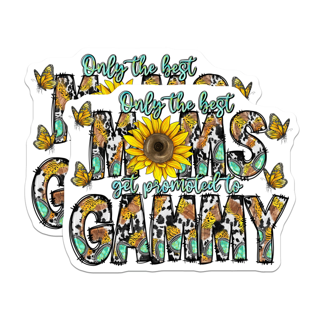 (2 Pack) Promoted to Gammy Magnets - New Grandma Southwestern Butterfly - Mothers Day Sunflower Decor - 5 Inches On Longest Side - Thick Durable Magnet - Made in USA - MAG27864