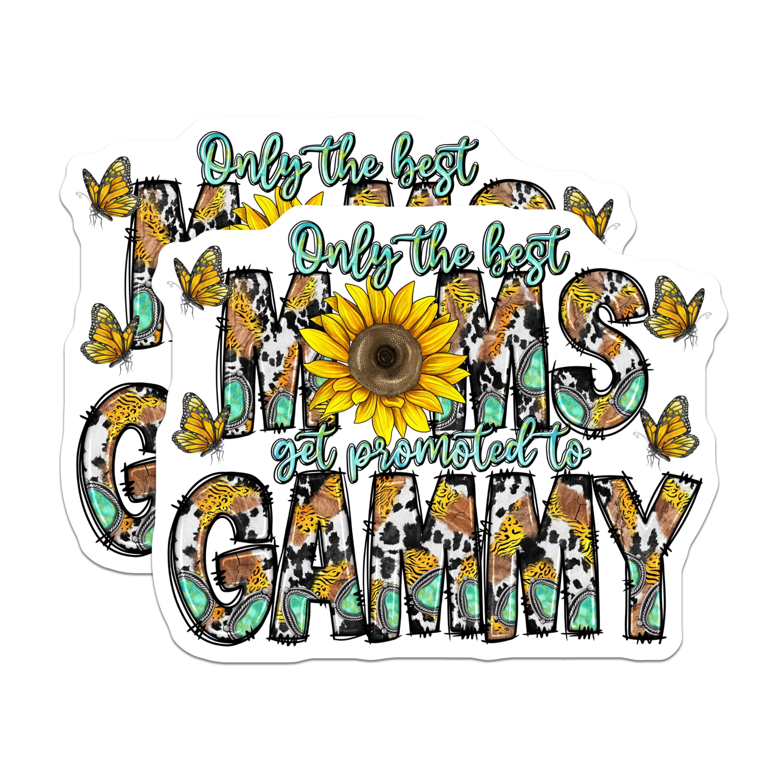 (2 Pack) Promoted to Gammy Magnets - New Grandma Southwestern Butterfly - Mothers Day Sunflower Decor - 5 Inches On Longest Side - Thick Durable Magnet - Made in USA - MAG27864