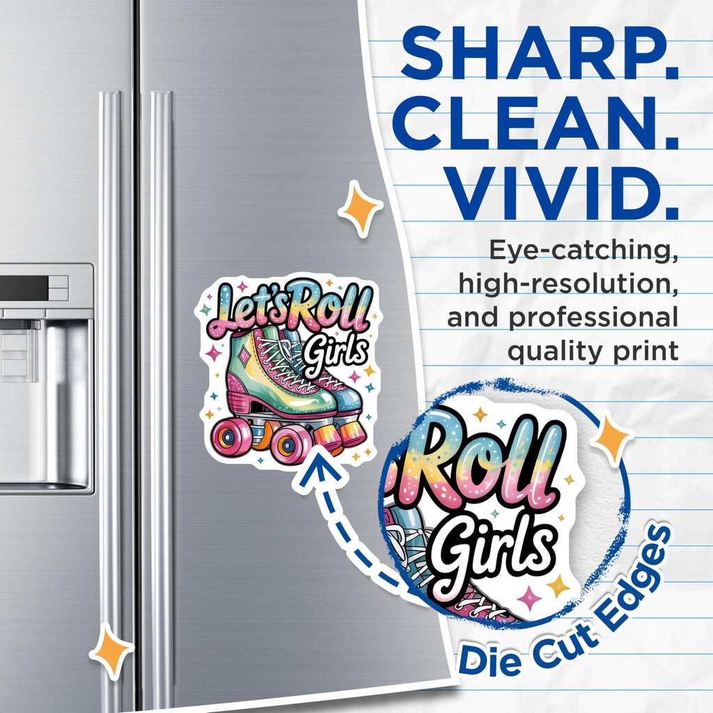 (2 Pack) Let's Roll Girls Roller Skate Magnets - Retro Vibes Fridge Magnets - Funky Locker Aesthetic Decor - 5 Inches On Longest Side - Thick Durable Magnet - Made in USA - MAG27764
