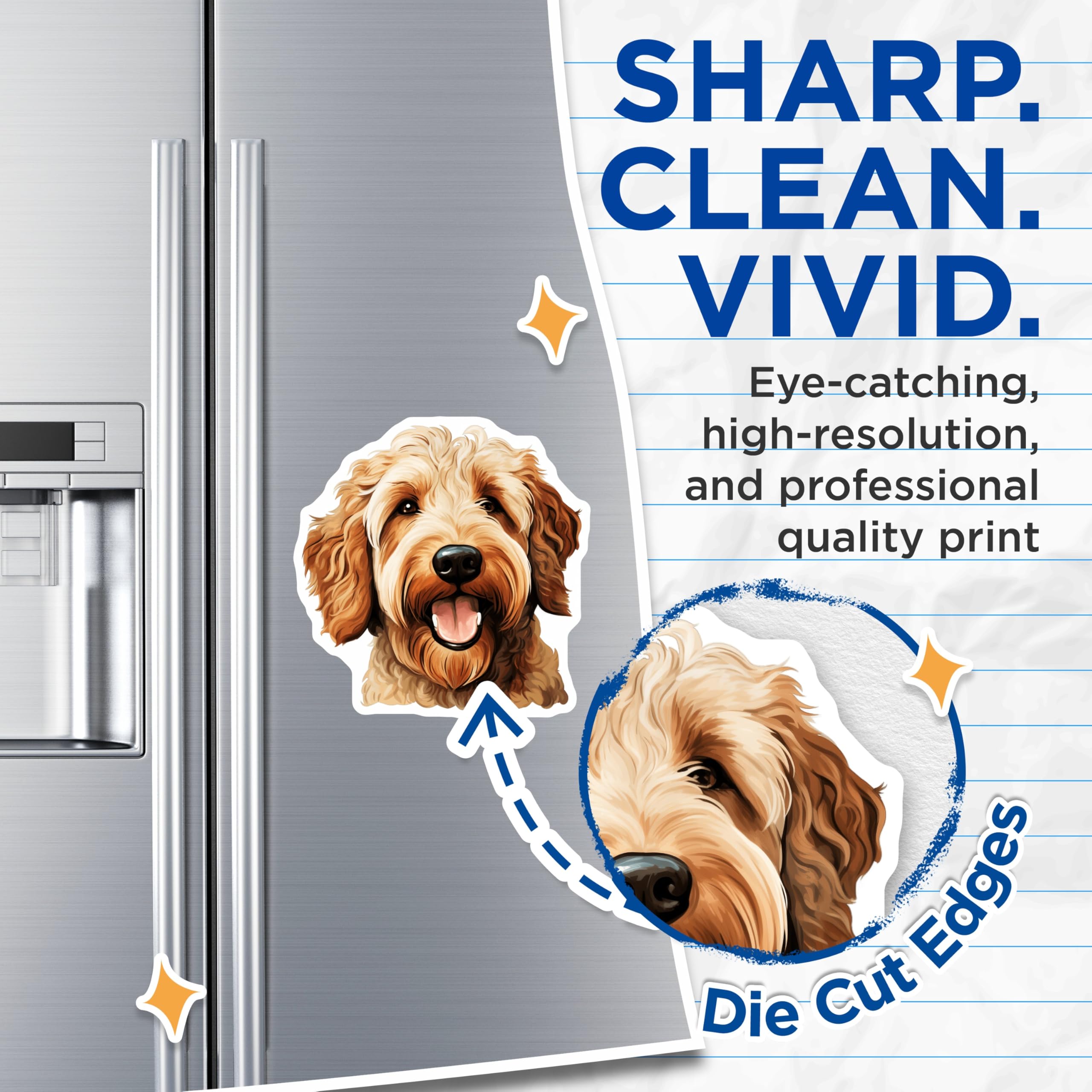 (2 Pack) Goldendoodle Magnets - Happy Dog Art - Pet Parent Decor - 5 Inches On Longest Side - Thick Durable Magnet - Made in USA - MAG29481