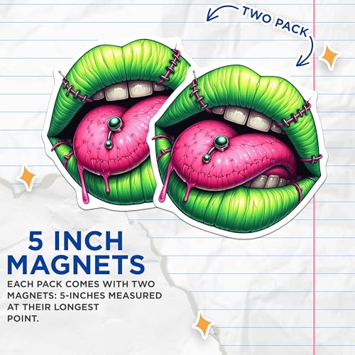 (2 Pack) Green Lips Zombie Magnets - Unique Halloween - Cool Fridge Magnets - Creepy Lips Design - Fun Zombie Magnets - 5" On Longest Side - for Cars, Fridges, Toolboxes - Made in USA - MAG4563