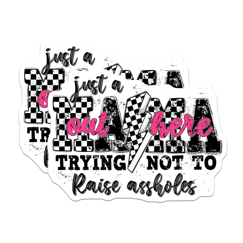 (2 Pack) Sarcastic Mama Quote Magnets - Motherhood Humor Decor - Checkerboard Racing Mom - 5 Inches On Longest Side - Thick Durable Magnet - Made in USA - MAG26825