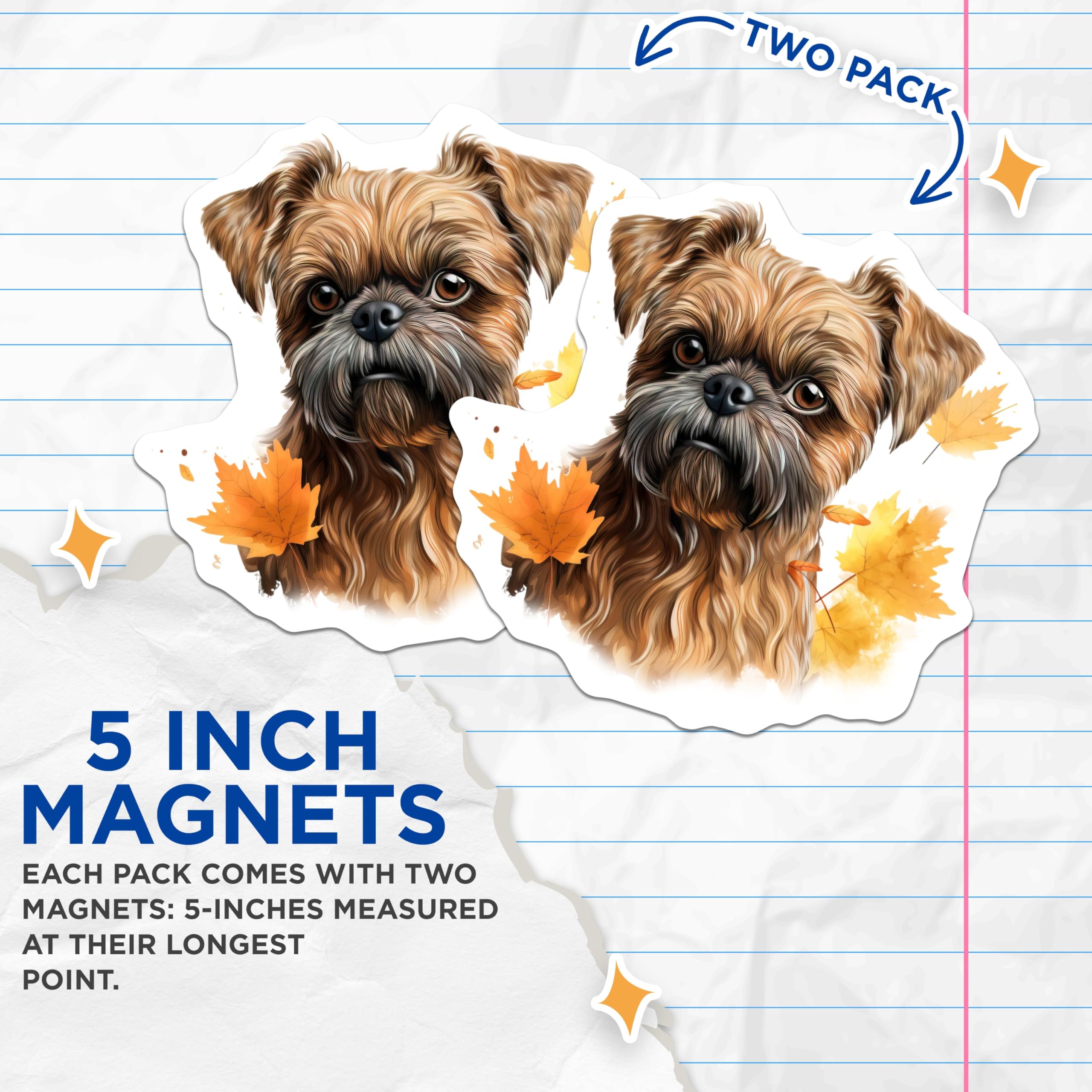 (2 Pack) Brussels Griffon Magnets - Fall Dog Decor - Pet Lover Autumn Home - 5 Inches On Longest Side - Thick Durable Magnet - Made in USA - MAG27778