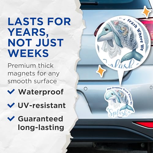 (2 Pack) Stop Dropping Trash Magnets - Ocean Conservation - 5" On Longest Side - for Cars, Fridges, Toolboxes - Made in USA - MAG7949