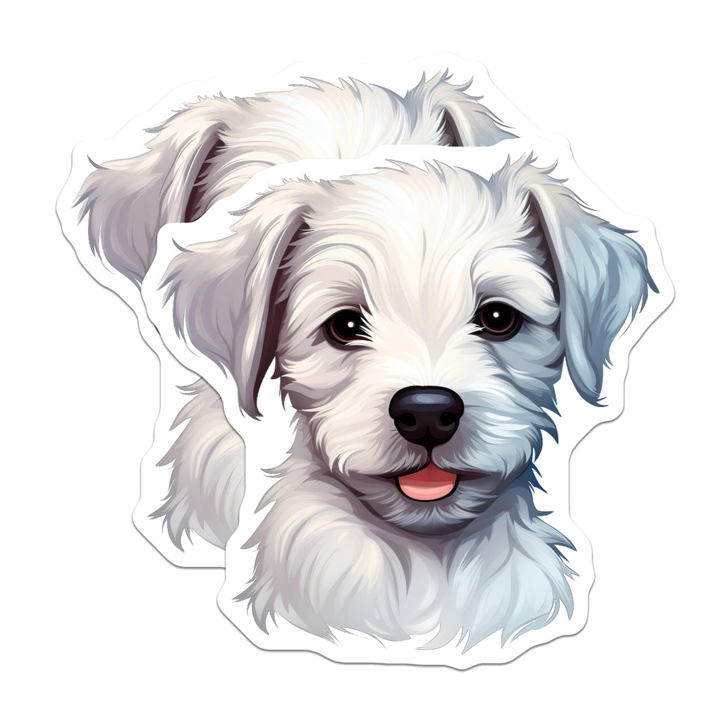 (2 Pack) Adorable White Puppy Magnets - Fluffy Dog Lover Decal - Fridge Locker Decor - 5 Inches On Longest Side - Thick Durable Magnet - Made in USA - MAG27505