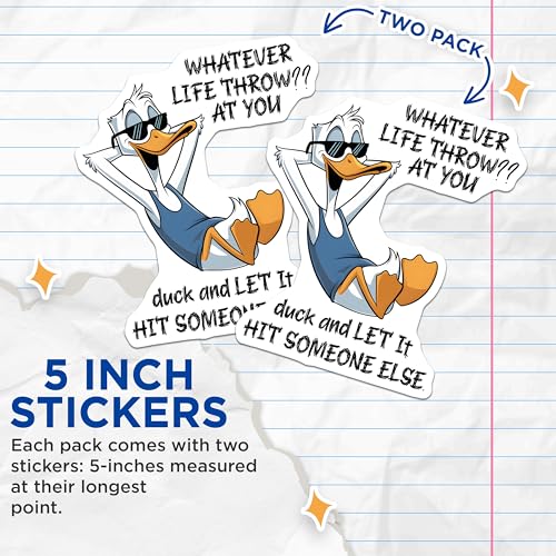 (2 Pack) Funny Duck Stickers - Relaxing Duck - Motivational Quote Stickers - 5" On Longest Side - Sticks to Smooth Flat Surfaces - Made in USA - BMCS9708