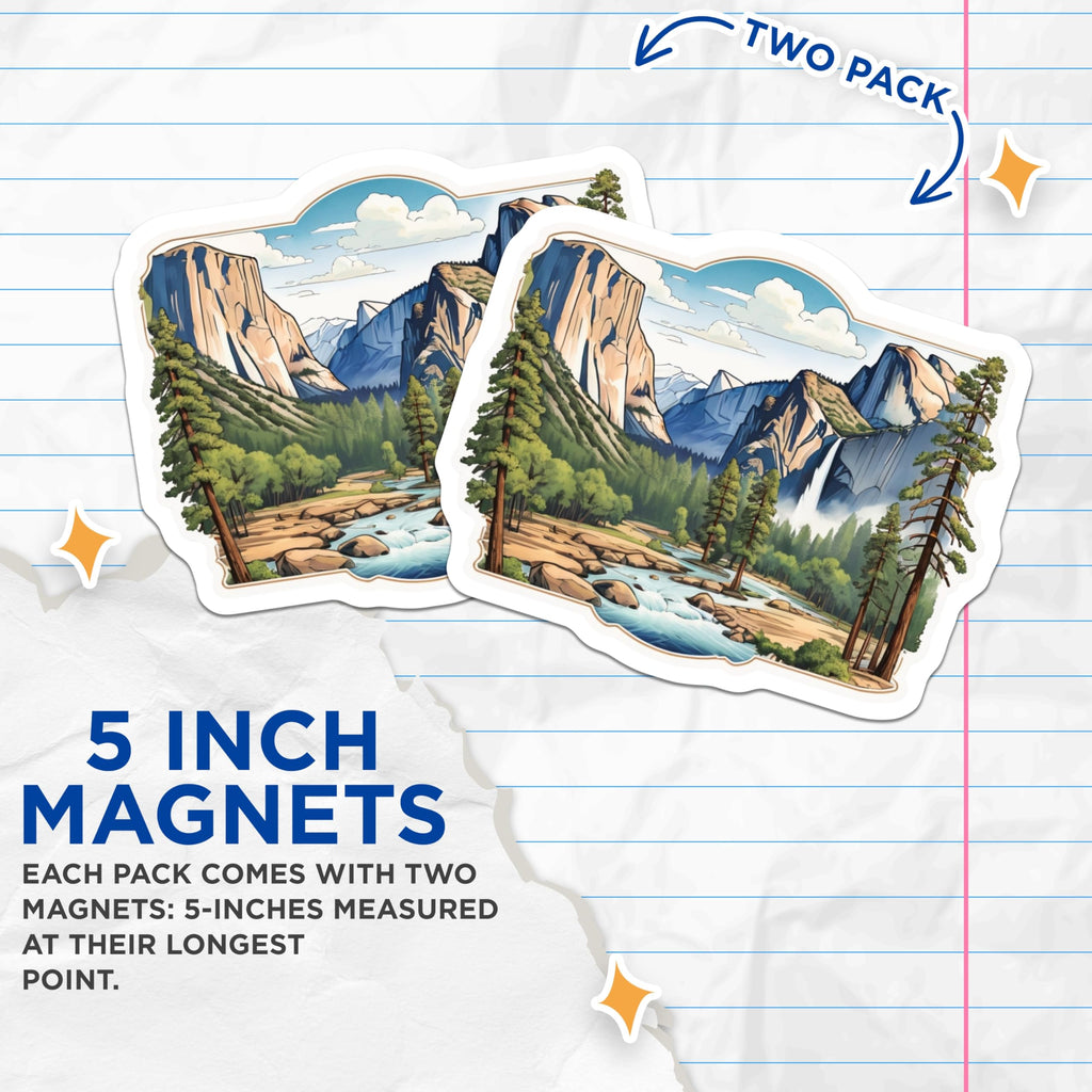 (2 Pack) Yosemite National Park Magnets - El Capitan Half Dome - Scenic Mountain Landscape Art - 5 Inches On Longest Side - Thick Durable Magnet - Made in USA - MAG20216