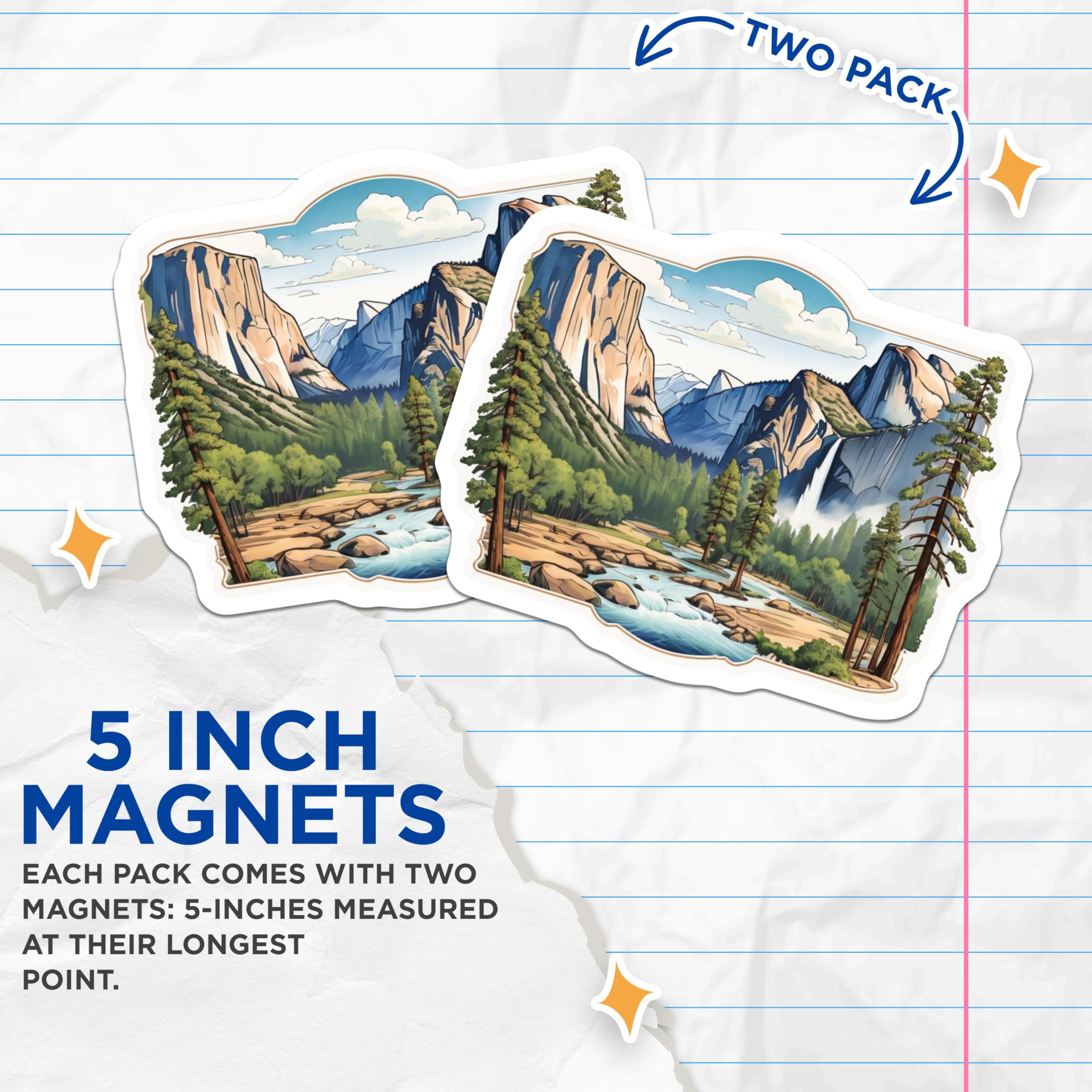 (2 Pack) Yosemite National Park Magnets - El Capitan Half Dome - Scenic Mountain Landscape Art - 5 Inches On Longest Side - Thick Durable Magnet - Made in USA - MAG20216