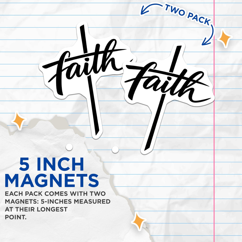 (2 Pack) Faith Cross Magnets - Christian Religious Magnets - Spiritual Car Magnets - Refrigerator Locker Decorations - 5 Inches On Longest Side - Thick Durable Magnet - Made in USA - MAG20223
