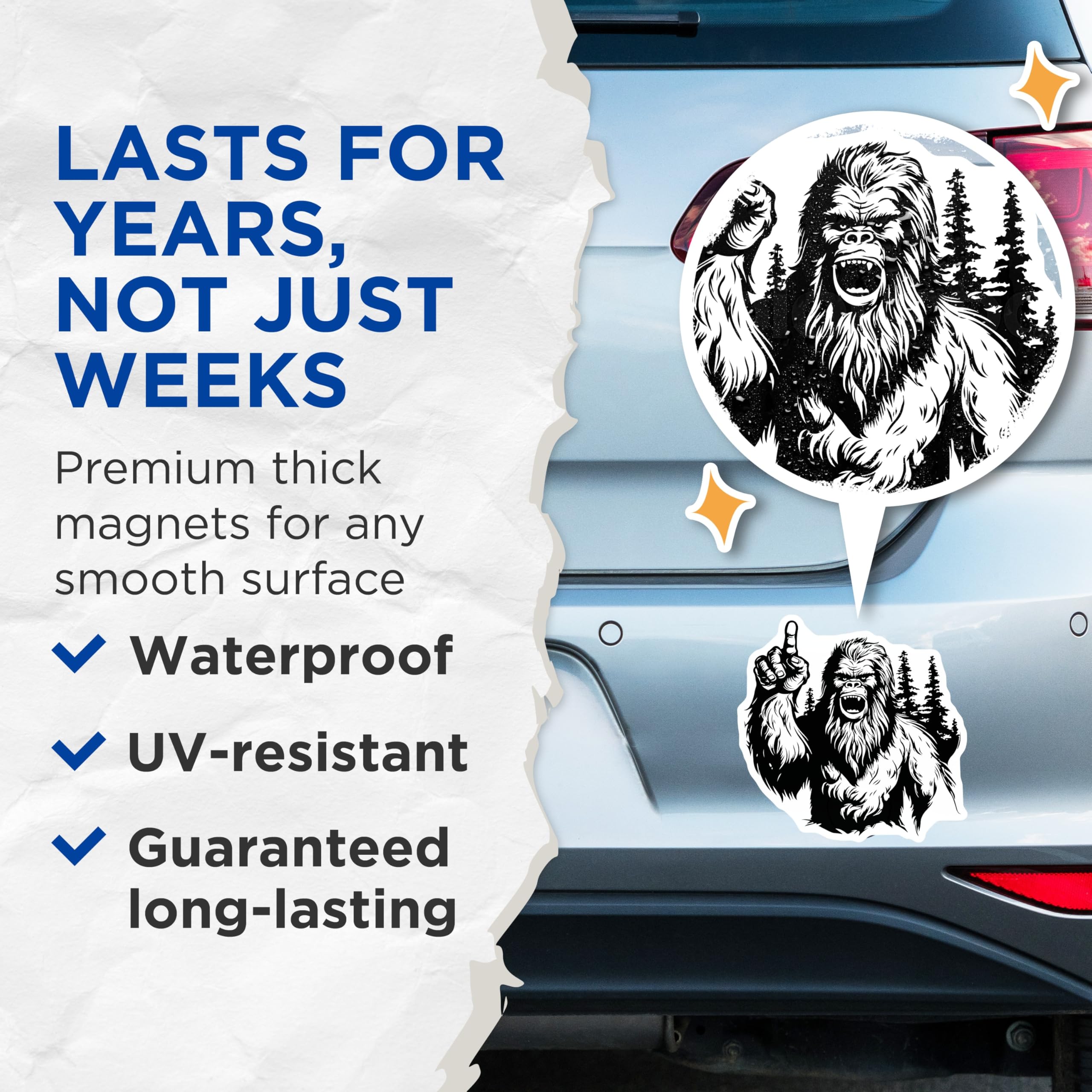 (2 Pack) Bigfoot Magnets - Roaring Sasquatch Pointing Finger - Mythical Cryptid Forest Creature Refrigerator Decor Accents - 5 Inches On Longest Side - Thick Durable Magnet - Made in USA - MAG20398