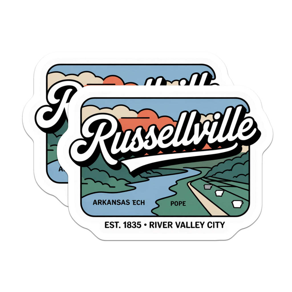 (2 Pack) Russellville Arkansas Magnets - River Valley City - Pope County Souvenir - 5" On Longest Side - Premium Magnet - for Cars, Refrigerators, Toolboxes, Lockers - Made in USA - MAG17592