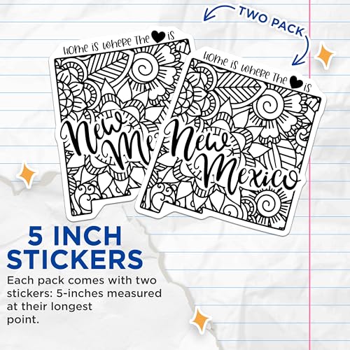 (2 Pack) New Mexico Home is Where The Heart is Stickers - State Pride - Floral Design - 5" On Longest Side - Sticks to Smooth Flat Surfaces - Made in USA - BMCS9081