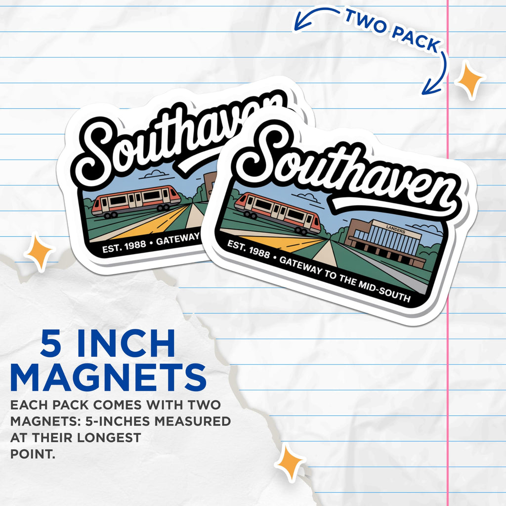(2 Pack) Southaven Mississippi Magnets - Landers Center Magnet - Gateway to The Mid South - 5" On Longest Side - Premium Magnet - for Cars, Refrigerators, Toolboxes, Lockers - Made in USA - MAG18189