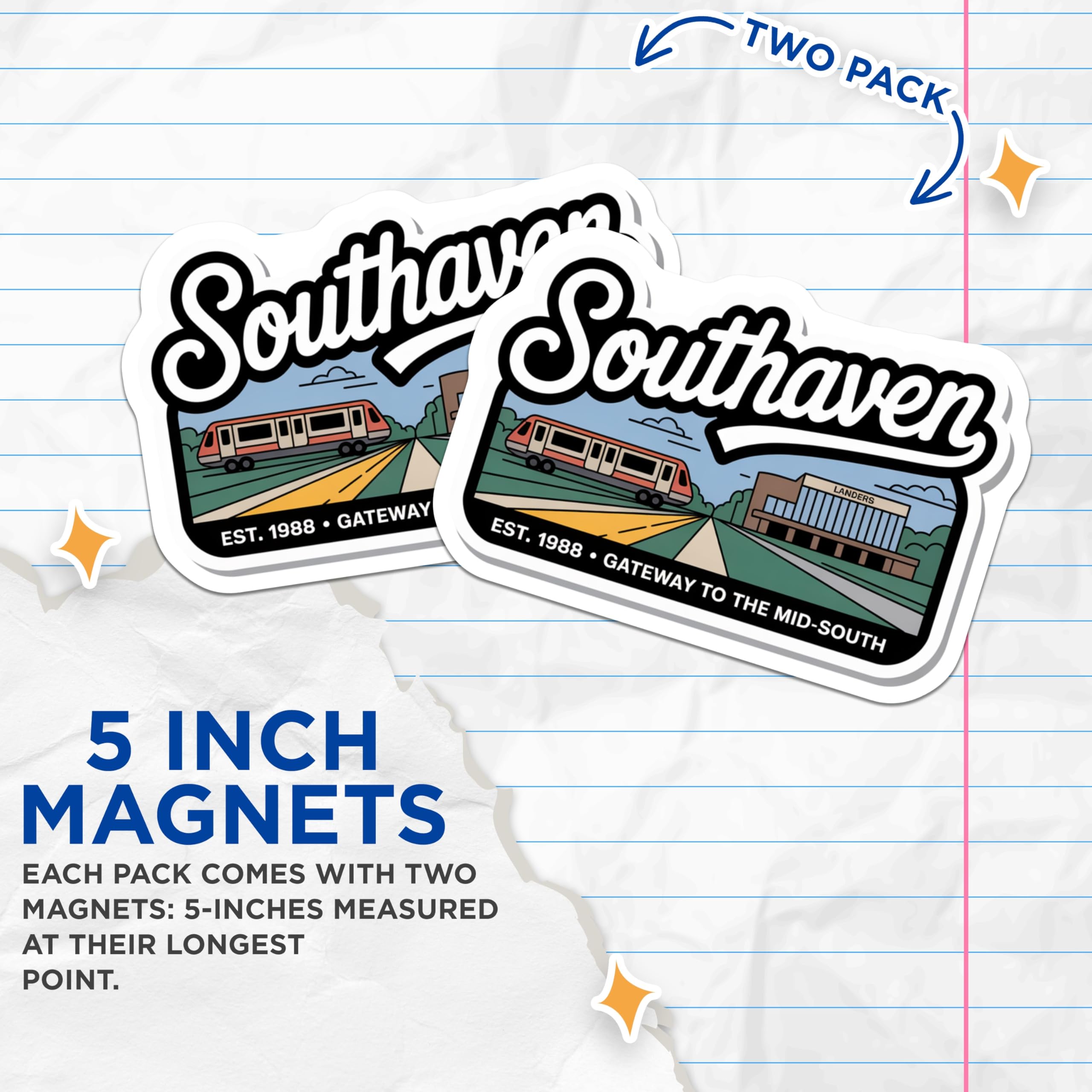 (2 Pack) Southaven Mississippi Magnets - Landers Center Magnet - Gateway to The Mid South - 5" On Longest Side - Premium Magnet - for Cars, Refrigerators, Toolboxes, Lockers - Made in USA - MAG18189