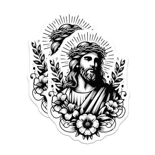 (2 Pack) Religious Jesus Stickers - Faith Vinyl Decals - Inspirational Art - 5" On Longest Side - Sticks to Smooth Flat Surfaces - Made in USA - BMCS7319