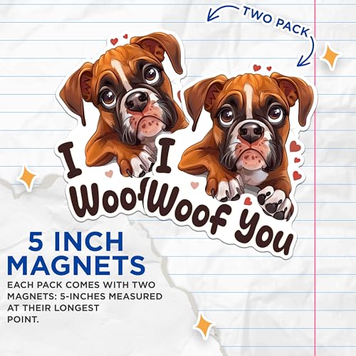 (2 Packs) I Woof You Boxer Dog Magnets - Boxer Dog Breed Mom Dad Magnets - 5 Inches On Longest Side - Premium Magnet - for Fridges, Toolboxes, Cars - Made in USA - MAG2527