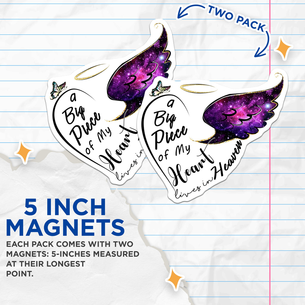 (2 Pack) Loved One Heaven Magnets - Angel Wing Memorial - Grief Support Keepsake - 5 Inches On Longest Side - Thick Durable Magnet - Made in USA - MAG37816