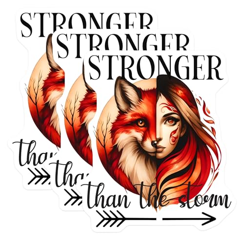 (3 Pack) Fox Girl Decals - Stronger Than The Storm Art - Laptop Decal - 3 Inches On Longest Side - Easy Peel & Apply - Made in USA - 3MCS7998