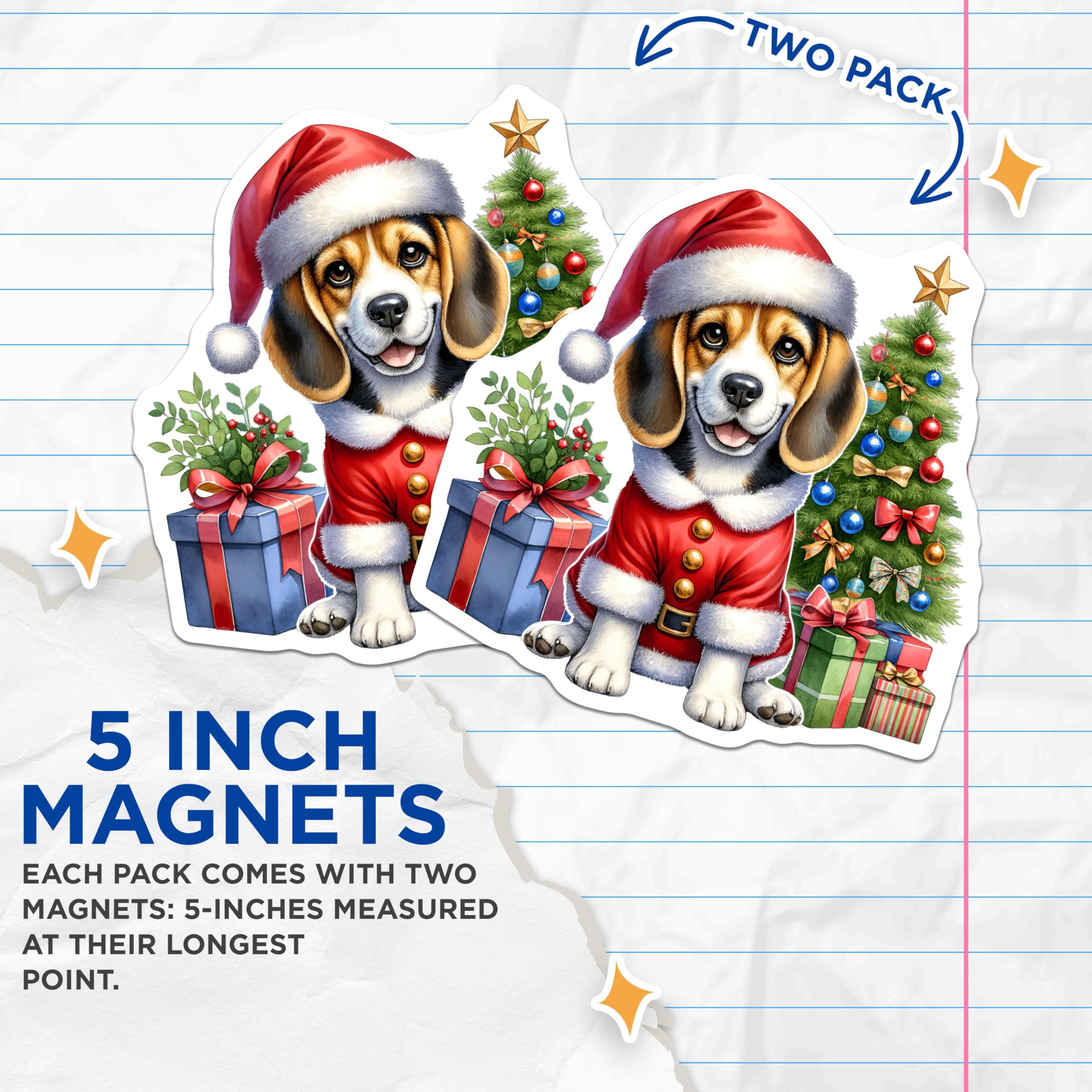 (2 Pack) Beagle Christmas Magnets - Santa Dog Refrigerator - Holiday Pet Decoration - 5 Inches On Longest Side - Thick Durable Magnet - Made in USA - MAG28960