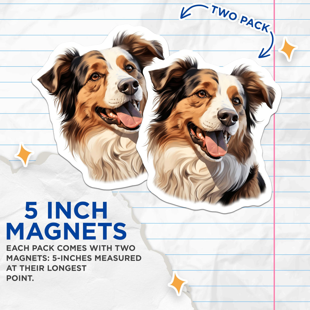 (2 Pack) Australian Shepherd Magnets - Aussie Dog Fridge Decor - Pet Lover Locker Art - Animal Home Accessory - 5 Inches On Longest Side - Thick Durable Magnet - Made in USA - MAG26819
