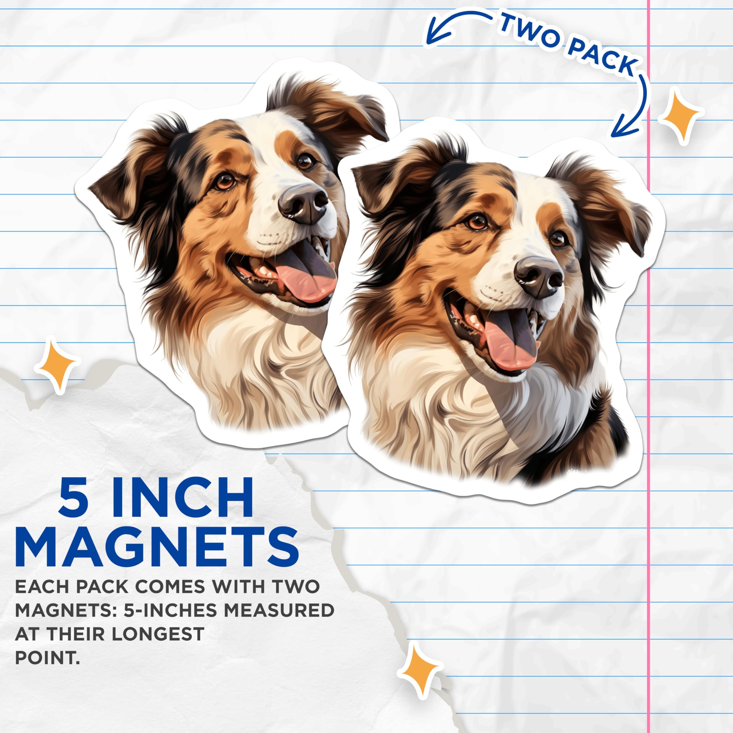 (2 Pack) Australian Shepherd Magnets - Aussie Dog Fridge Decor - Pet Lover Locker Art - Animal Home Accessory - 5 Inches On Longest Side - Thick Durable Magnet - Made in USA - MAG26819