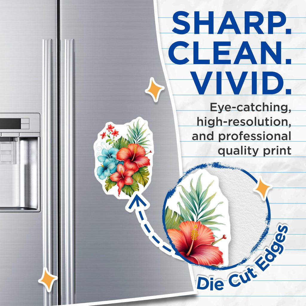 (2 Pack) Tropical Hibiscus Magnets - Vibrant Hawaiian Floral Decor - Exotic Bloom Kitchen Refrigerator Art - 5 Inches On Longest Side - Thick Durable Magnet - Made in USA - MAG19624