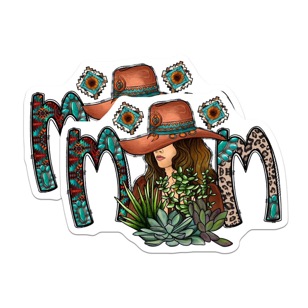 (2 Pack) Western Mom Magnets - Boho Mama Decor - Turquoise Leopard Succulent - 5 Inches On Longest Side - Thick Durable Magnet - Made in USA - MAG23707