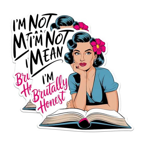 (2 Pack) I'm Not Mean Stickers - Brutally Honest Stickers - Retro Woman Stickers - 5" On Longest Side - Sticks to Any Smooth Flat Surface - Made in USA - BMCS2979