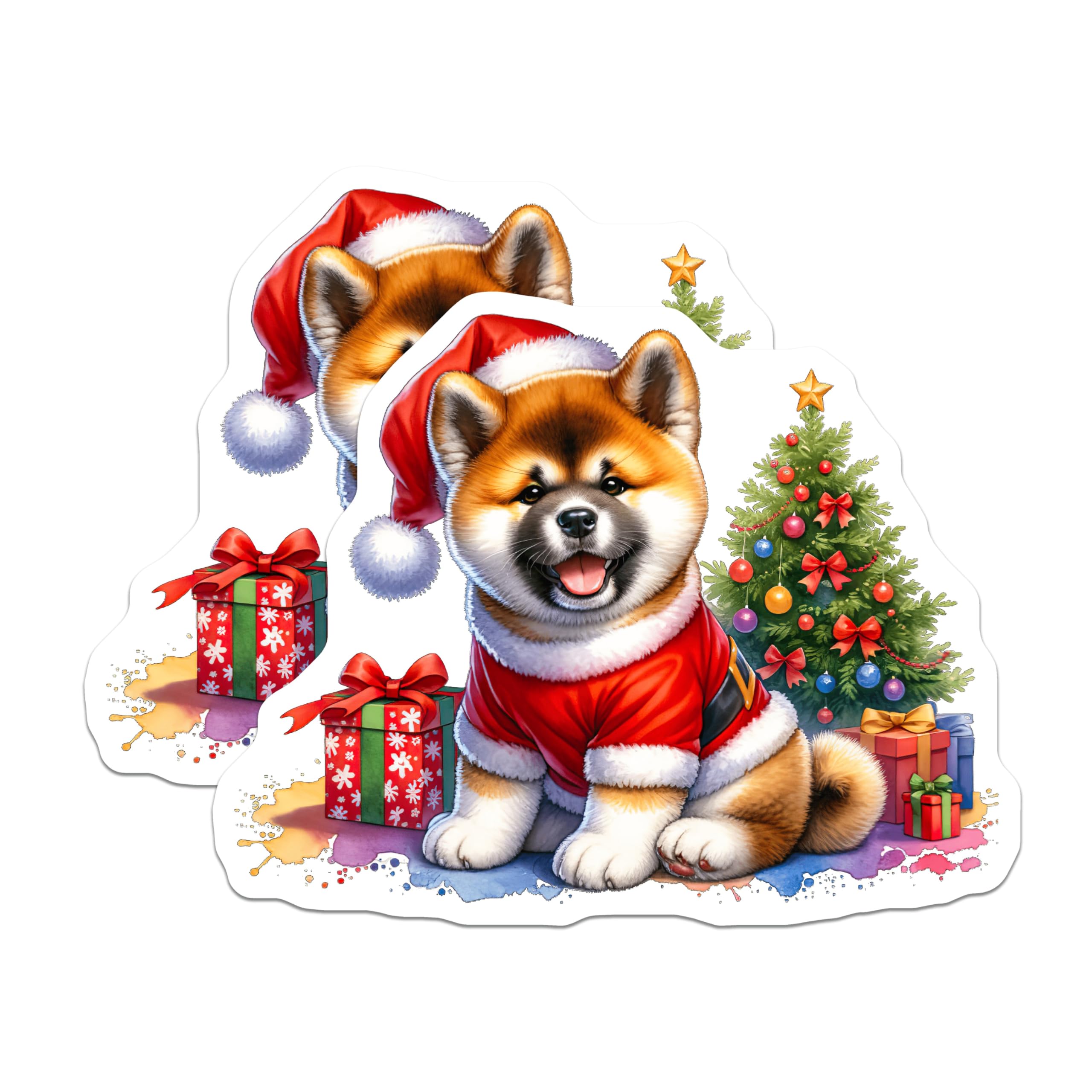 (2 Pack) Christmas Akita Puppy Magnets - Festive Santa Dog Holiday Decor - Cute Xmas Pet Refrigerator Magnets for Home - 5 Inches On Longest Side - Thick Durable Magnet - Made in USA - MAG24008