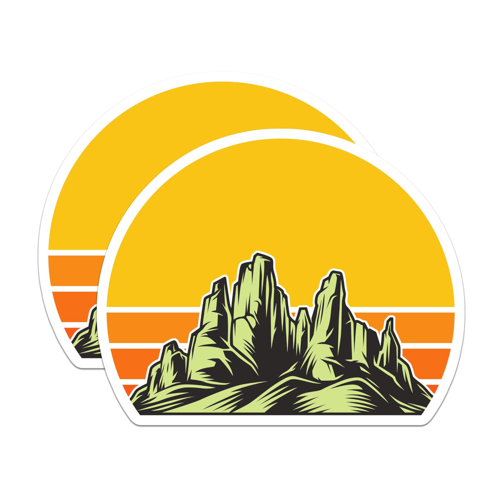 (2 Pack) Western Desert Mountain Magnets - Retro Sunset Landscape - Outdoor Adventure Vehicle Refrigerator Decor Accent - 5 Inches On Longest Side - Thick Durable Magnet - Made in USA - MAG22918